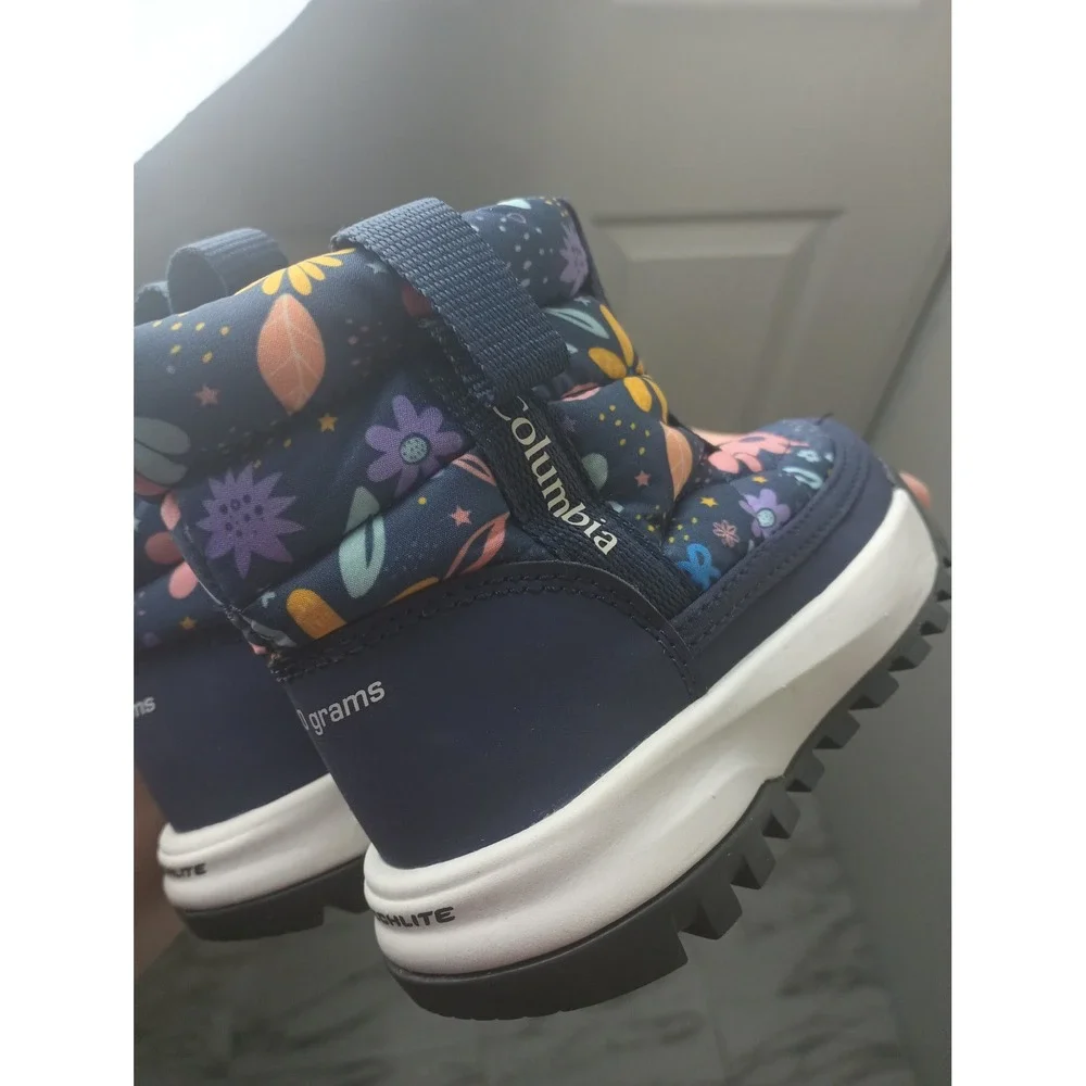 Columbia Toddler Girls Omni-Heat Floral Winter Boots Navy Blue Size 8 BC2238-466